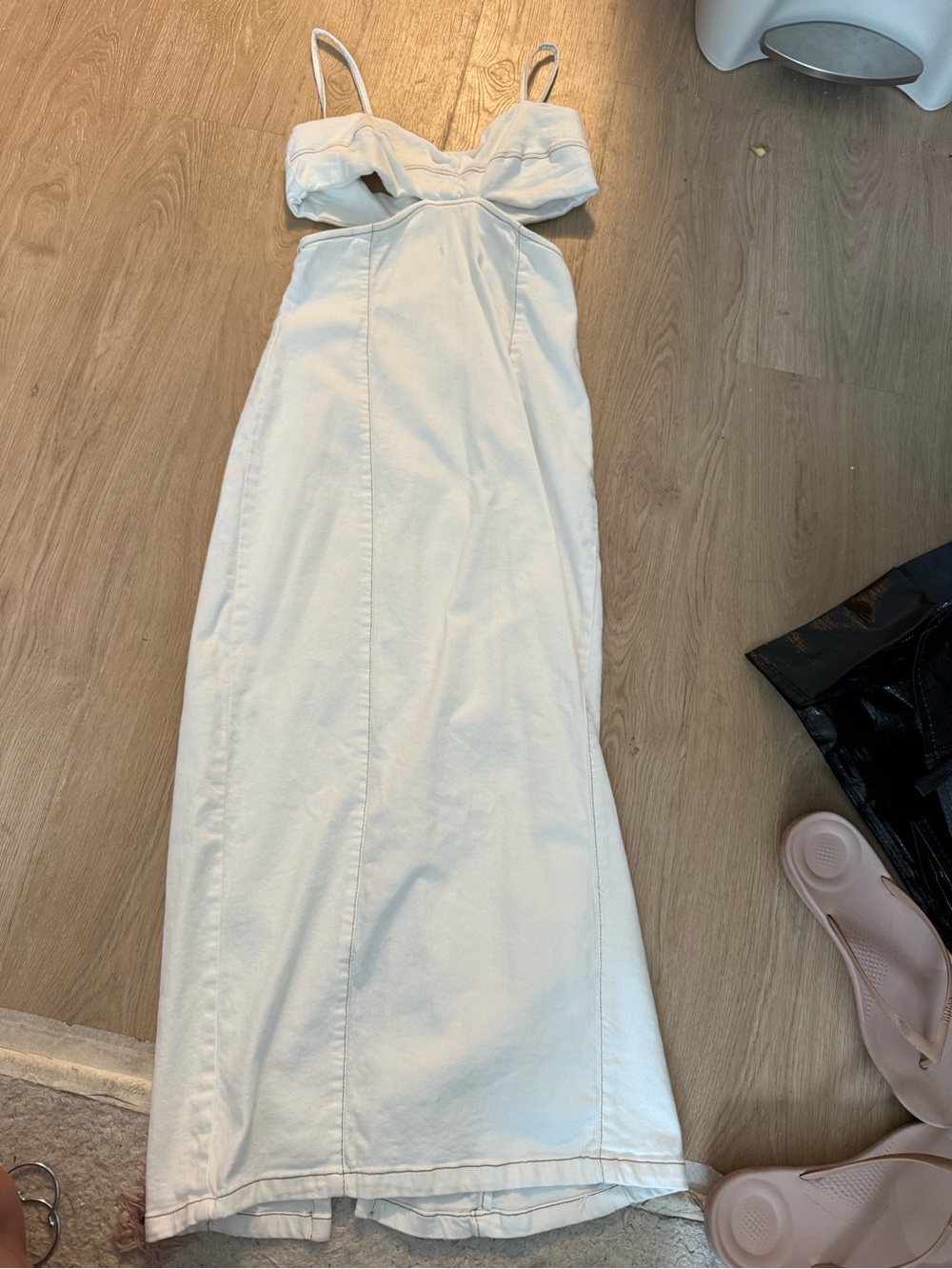 Zara White Denim Spaghetti-Strap Maxi Dress